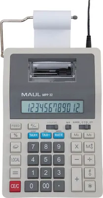 Immagine prodotto di Calcolatrice da tavolo MAUL stampa MPP 32 Display LCD a 1 riga, 12 cifre alimentazione a batteria 28 x 15,5 x 7,5 cm grigio