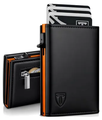 Produktbild von Portmonee Herren - Ultradünne Geldbörse Herren aus Echtleder, Smart Wallet 3.0 mit Magnetverschluss, RFID-Schutz Kartenetui, Elegantes Orange als Slim Wallet - Stilvolle Geschenke für Männer