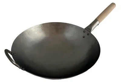 Produktbild von WOK PFANNE 40 cm runder Boden (Gas) mit Holzstiel und Metasllgriff Wokpfanne Gastronomie, AAF Nommel®