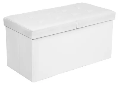 Obrázok produktu pre Úložná lavica – skladacia – s klopacím vekom – PVC/MDF – biela – 76 x 38 x 38 cm