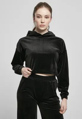 Image de Urban Classics Ladies Cropped Velvet Oversized Hoody noir - M