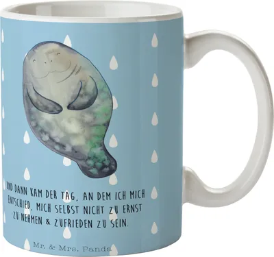 Produktbild von Mr. & Mrs. Panda Kaffeebecher Seekuh Happy - Blau Pastell - Geschenk, Freundin, Meer, Achtsamkeit, milchkaffeetasse, Keramiktasse, Seekühe, Trinkbecher, Becher, Tasse