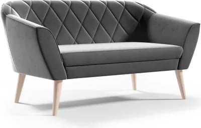 Produktbild von GUTTO Sofa 2 Sitzer Velour-- KARO -- Grau Sitzbank aus Samt hohe Holzfüße Sofa im skandinavischen Stil - schöne, moderne Steppung