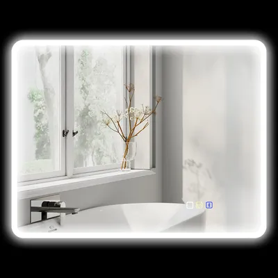 Productafbeelding van LED-badkamerspiegel met Bluetooth-functie, verstelbare verlichting en anti-condensfunctie.