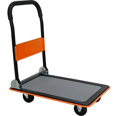 Productafbeelding van Transportwagen met 360° draaiende wielen, draagvermogen van 150 kg, inklapbaar voor opslag - staal - 73x47x83 cm - oranjerood - geschikt voor magazijnen, werkplaatsen en verhuizingen