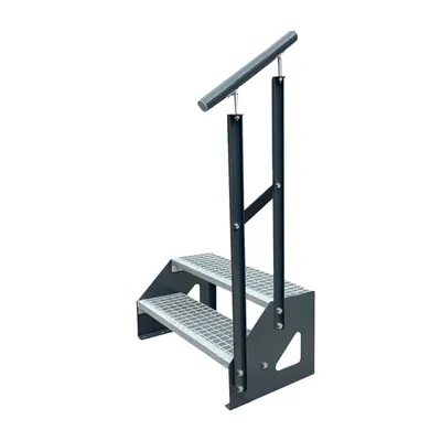 Obrázok produktu pre Oceľový rošt Voľne stojace schodisko 2 stupne Pozinkované a antracitové Práškovo lakované boky + zábradlie Pravé - (d x š x v) 44cm x 60cm x 38cm