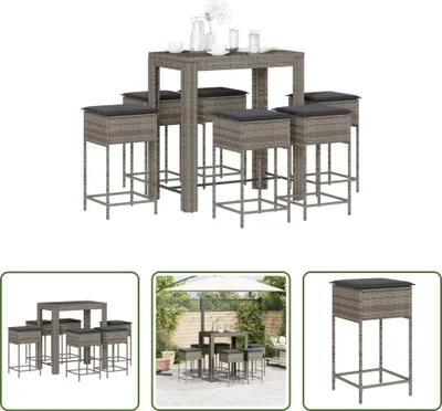 Produktbild von The Living Store 7-tlg. Gartenbar-Set mit Kissen Grau Poly Rattan