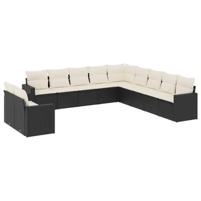 Produktbild von vidaXL 11-tlg. Garten-Sofagarnitur mit Kissen Schwarz Poly Rattan