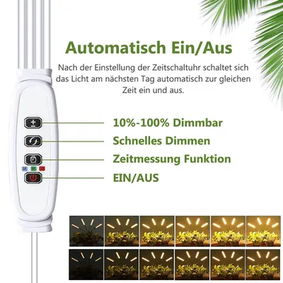 Produktbild von LED Vollspektrum Pflanzenlampe Dimmbar Pflanzenlicht Zimmerpflanzen Wachstumslampe Grow Lampe mit Timer und Verstellbar Ständer