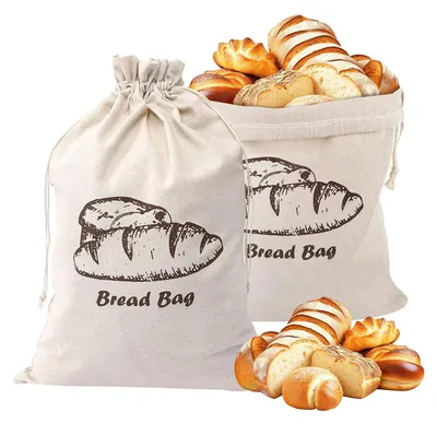 Brotbeutel aus Leinen mit Kordelzug, 2 Stück, 34 x 45 cm, wiederverwendbar