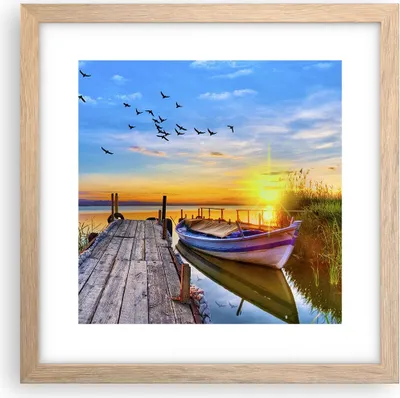 Produktbild von Gerahmtes Poster - Rahmen in heller Eiche - See Boot Wasser - 30x30 cm - Wand Bild - Wanddeko - Wandbilder - Kunstposter - Wandposter - Bilderrahmen - Bilder - Kunstdruck - Wandbild - P2NAC30x30-3983