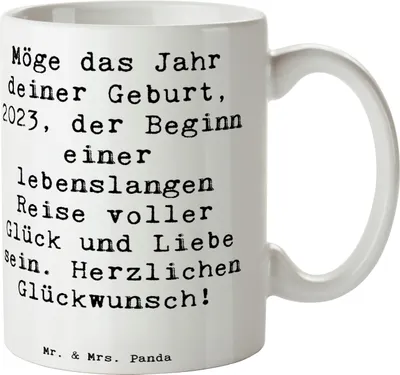 Produktbild von Mr. & Mrs. Panda Henkelpott Spruch 2023 Geburtstag - Weiß - Geschenk, Tasse, Keramiktasse, Besondere Person, Jahrgang, Geburtstagsgeschenk, Geburtsjahr, Teebecher, Becher