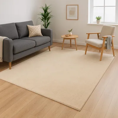 Produktbild von Waschbarer Teppich Wohnzimmer Kurzflor - 80x280 cm Beige - Rutschfest & Pflegeleicht
