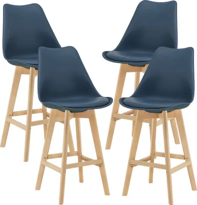 Produktbild von Barhocker Lublin 4er Set Barstuhl mit Rückenlehne Bistrohocker Set 4 Teilig Gepolstert Blau [en.casa]