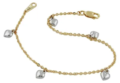 Produktbild von Armband Ankerkette mit 5 Herzen 375 Gold Gelbgold rhodiniert 18,5cm Damen