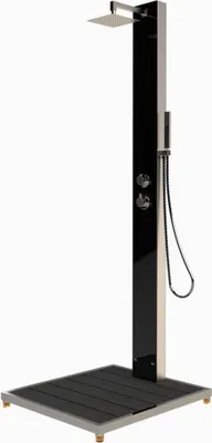 Produktbild von Pooldusche Warmwasser KUBA I Bodenplatte, WPC, Glas I Handbrause