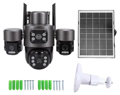 Produktbild von Solar-Überwachungskamera mit 3 Objektiven, 6 MP, HD, 360-Grad-Betrachtungswinkel, IP66, wasserdicht, Bewegungserkennung, WiFi, Smart für den Außenbere