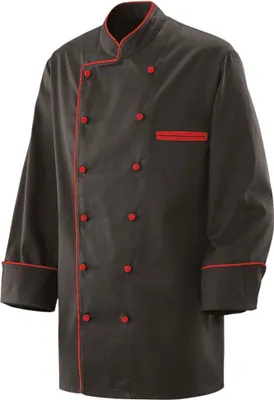 Produktbild von Kochjacke langarm, Fb. schwarz, Paspel rot, Gr. XL : rot : XL : 65% Polyester 35%Baumwolle 220 g/m²