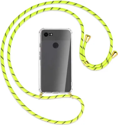 Produktbild von Handykette Backcover-Schutzhülle mit Band (Metall goldfarben) für Google Pixel 3 - neongelb