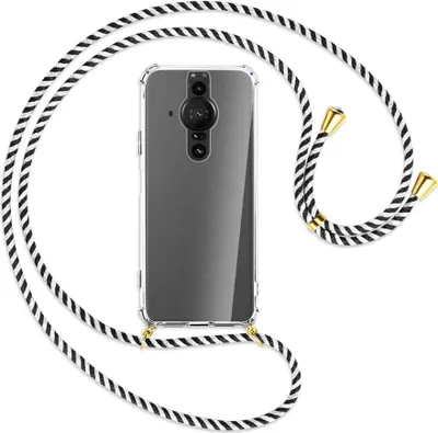 Produktbild von Handykette Backcover-Schutzhülle mit Band (Metall goldfarben) für Sony Xperia PRO-I - schwarz/weiß gestreift