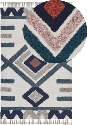Produktbild von BELIANI Teppich Bunt Baumwolle rechteckig 140 x 200 cm geometrisches Muster Fransen handgewebt Skandinavisch Kurzhaar Kurzflor Wohn- und Schlafzimmer