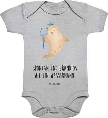 Produktbild von Mr. & Mrs. Panda Strampler Baby Sternzeichen Wassermann 12. - 18. Monat - Heather Grey - Geschenk, Babybody, Einteiler, Geburtstag Januar, Meermann, Februar, Meer, Nix