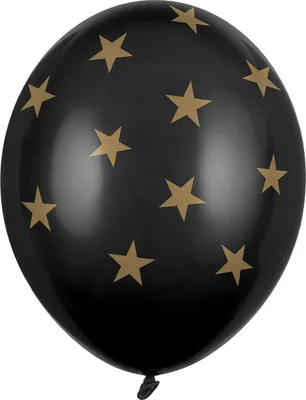 Obrázok produktu pre Balóniky s hviezdami 30 cm čierne / zlaté sada 6