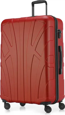 A red suitcase is shown against a white background.