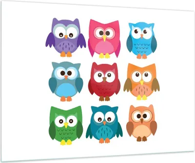 Produktbild von Bilder auf glas - Eulen Bunt Kinder Zeichnung - 100x70cm - Glasbilder - Wandbilder - Kunstdruck - zum Aufhängen bereit - Wanddekoration aus Glas - Glas Bilder - Wandbild auf Glas - GAA100x70-2880