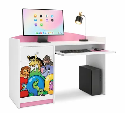 Image de Bureau pour enfant rose et blanc | Bureau pour fille avec tablette pour clavier et espace de rangement | Élégant bureau d'étude pour chambre d'enfant
