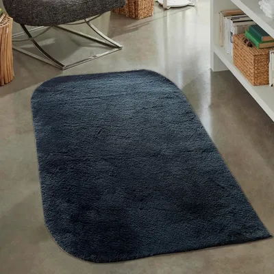 Image de Tapis de salon tendance aux coins arrondis | lavable | noir | dimensions : 60 x 110 cm