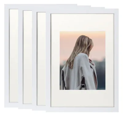 Produktbild von 4x Bilderrahmen 20x30cm, Holzrahmen aus MDF mit Bruchsicherem Plexi-glas, Moderner Weißer Fotorahmen zum Aufstellen Aufhängen, ideal für Fotos Puzzle