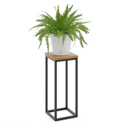 Produktbild von LAMO Manufaktur Blumenständer Metall Schwarz | Pflanzenständer Holz mit Rustikal Farbe | Blumenhocker groß 50 cm für Zimmerpflanzen | 100% Echtholz | Sockel für Skulpturen