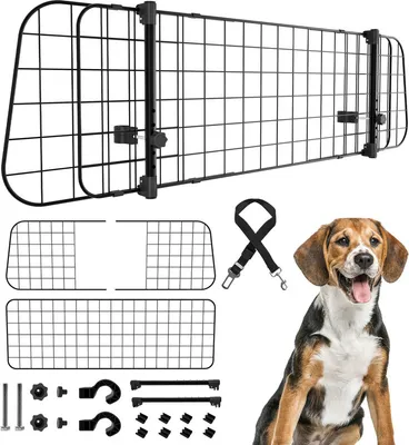 Image de Jopassy grille pour chiens grille de séparation pour voiture barrière universelle pour chiens Nimm 3 barbelé réglable de 90-145 cm noir