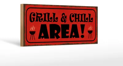 Produktbild von Holzschild Grill Chill Area, 27 x 10 cm, Blechschilder Spruch Grillen