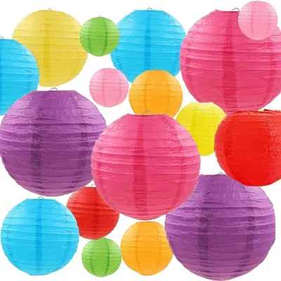 Produktbild von Lampions Bont – Set mit 24 – Set aus Papierlampions in 4 Größen und 8 Farben – Papierlampions für Garten, Hochzeit usw