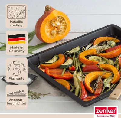 Produktbild von Zenker Universal-Backblech 37-52 cm BLACK METALLIC, Backblech rechteckig mit Antihaftbeschichtung, Ofenblech ausziehbar, Herdbackblech verstellbar (Farbe: Schwarz Metallic)