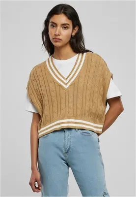 Produktbild von Urban Classics - Damen Cropped College Strickpullunder UNIONBEIGE XL