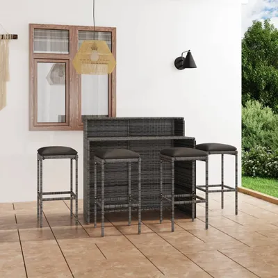 Image de The Living Store Ensemble bar de jardin 5 pièces avec coussins Gris