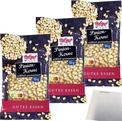 Produktbild von Hofgut Pinienkerne 3er Pack (3x50g Beutel) + usy Block