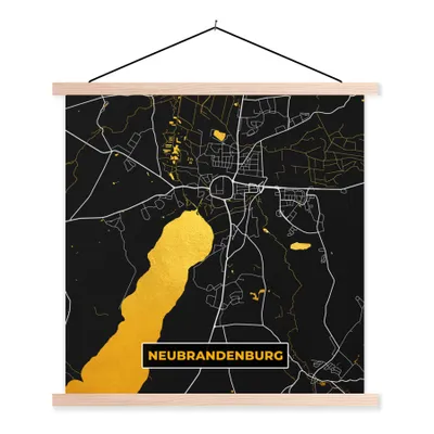Produktbild von MuchoWow® Textilposter Neubrandenburg - Gold - Karte - Stadtplan - Deutschland 40x40 cm mit holzfarbenen Rahmen - Posterleiste