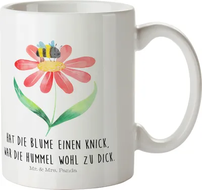 Produktbild von Mr. & Mrs. Panda Haferl Hummel Blume - Weiß - Geschenk, Pott, Trinklernbecher, Hummeln, Plastikbecher, Flauschig, Henkelbecher, Lustige Sprüche, Wespe, Mehrwegbecher