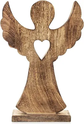 Immagine prodotto di Angelo in legno di mango con cuore - decoro naturale