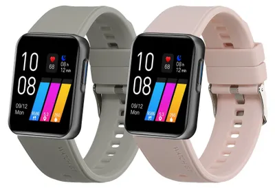 Produktbild von kwmobile 2x Uhrenarmband für GRV 22mm Smartwatch Armband - Fitnesstracker Band Set aus TPU Silikon - Ersatzarmband Smartwatch - Altrosa Grau