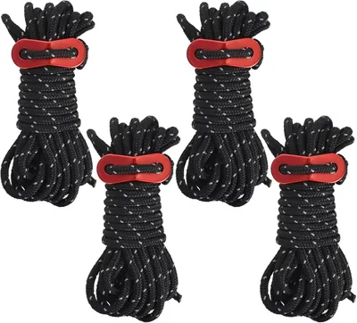 Productafbeelding van Set van 4 Reflecterende Camping Touwen - 4m Lange, 4mm Dikke Verstelbare Tentenlijn met Spanner