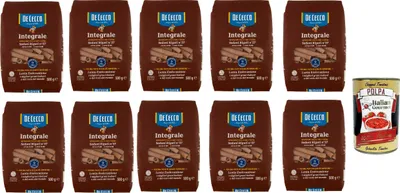 Produktbild von De Cecco Integrale Sedani rigati N° 57, Pasta integrale, Vollkornnudeln, 10x 500g + Italian Gourmet polpa 400g