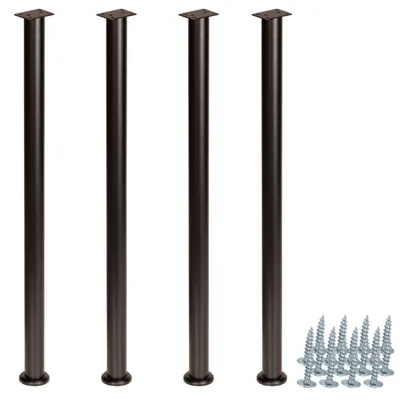 Image de Lot de 4 pieds de meuble réglables en hauteur (72–102 cm), métal noir mat, pieds droits, jeu de vis inclus