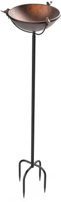 Produktbild von Unyqoos® Metall-Vogelbad – bronzefarben, Schale Ø 26 cm x Tiefe 8 cm, rostbeständig, 3 Vogelskulpturen, verstellbare Standhöhe, Bodenhöhe 90 cm