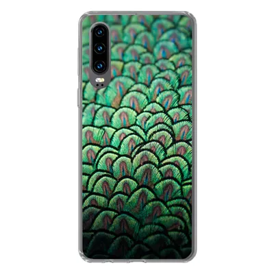 Produktbild von MuchoWow® Handyhülle Schutzhülle Hülle für Huawei P30 Nahaufnahme des Gefieders eines Pfaus Silikon Softcase Handy Hülle - Kartenbesitzer
