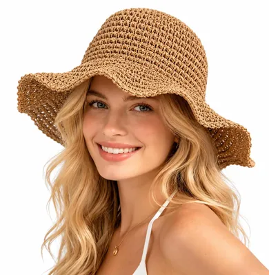 Immagine prodotto di Cappello di paglia da donna, pieghevole, con protezione UV, taglia 56-58 cm, ideale per la spiaggia e il giardino